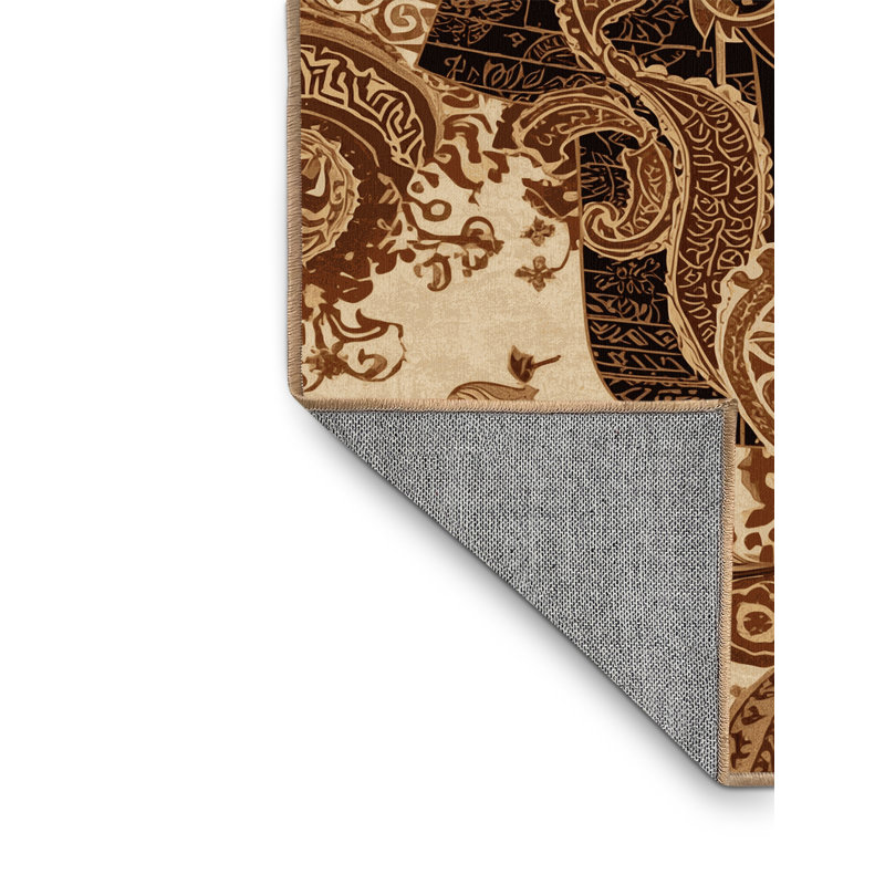 Tapis oriental brun Zash Ornate Lavable à la machine - Reliure brun clair, 8 x 10