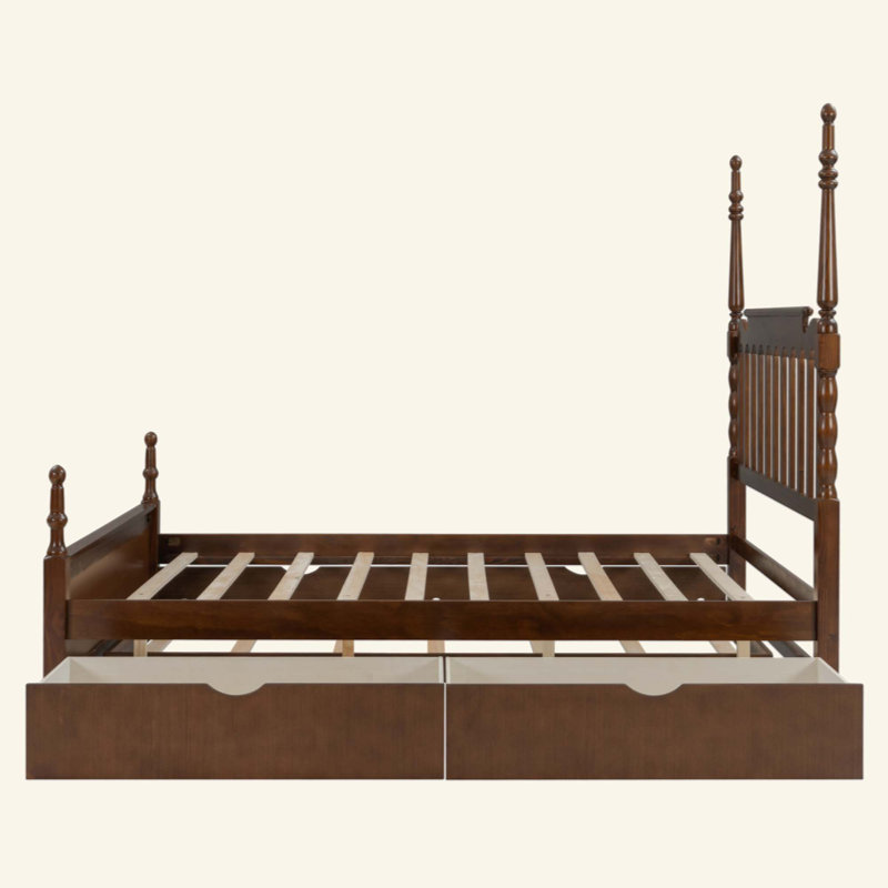 Structure de lit plateforme avec lit gigogne et 2 tiroirs de rangement, lit en bois classique avec tête de lit à broche