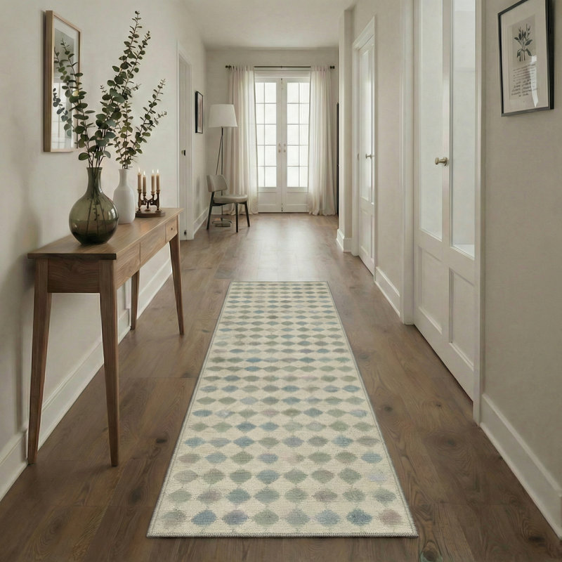 Tapis intérieur sauge lavable à la machine Coady Diamondot, Tapis de couloir de 2 pi x 7 pi