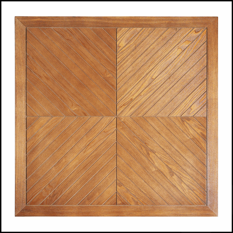 Table basse carrée moderne avec dessus et piètement en bois veiné, style ferme du milieu du siècle, idéale comme élément central de salon.