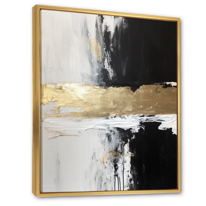 Dimensions horizontales abstraites or noir - reproductions d'art sur toile, H 44 po x l 34 po x P 1,5 po, Cadre flottant doré