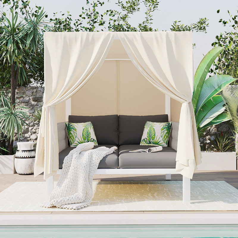 Lit de bronzage d'extérieur avec rideaux, grand confort, adapté à de multiples cas de figure, Grey