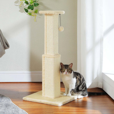 Grattoir d'intérieur pour chat avec une grande base en sisal tissé et une boule pendante amovible pour une expérience de grattage ultime