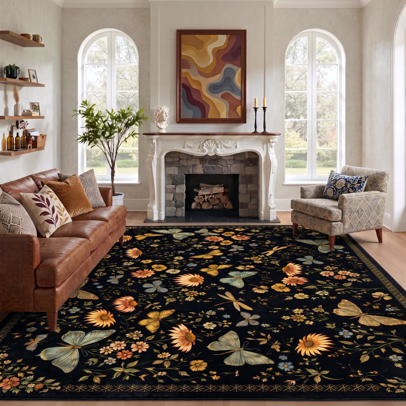 Tapis d'intérieur lavable à la machine avec envers antidérapant, Noir, 6'*9'
