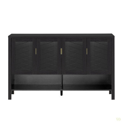 55.1''Storage Sideboard With 4-Doors,Multi Functional Buffet With Open Shelf And 2-Tiers Adjustable Shelves,Modern Cabinet With Double Hooks,Suitable For Living Room, Hallway, Dining,Office