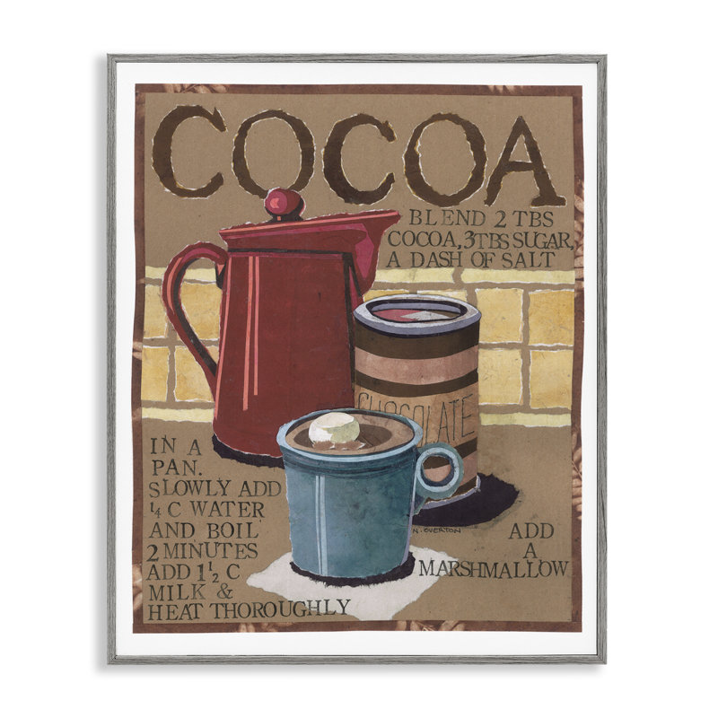 Hot Cocoa Recipe Art by Nancy Overton, Farmhouse Grey Framed Giclee, 20" H x 16" W