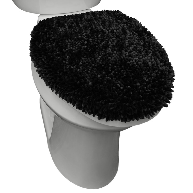 TOWN & COUNTRY BASICS Spa Step Noodle Solid Bathroom Washable Toilet Lid, Black
