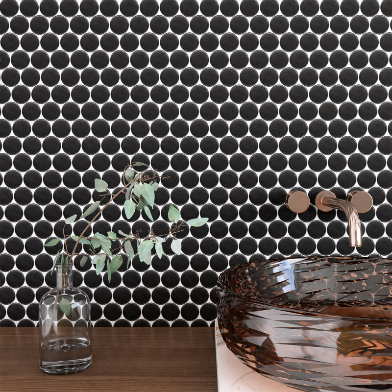 Porcetile 1.97 in. x 1.97 in. Penny Matte Porcelain Mosaic Wall and Floor Tile, Black