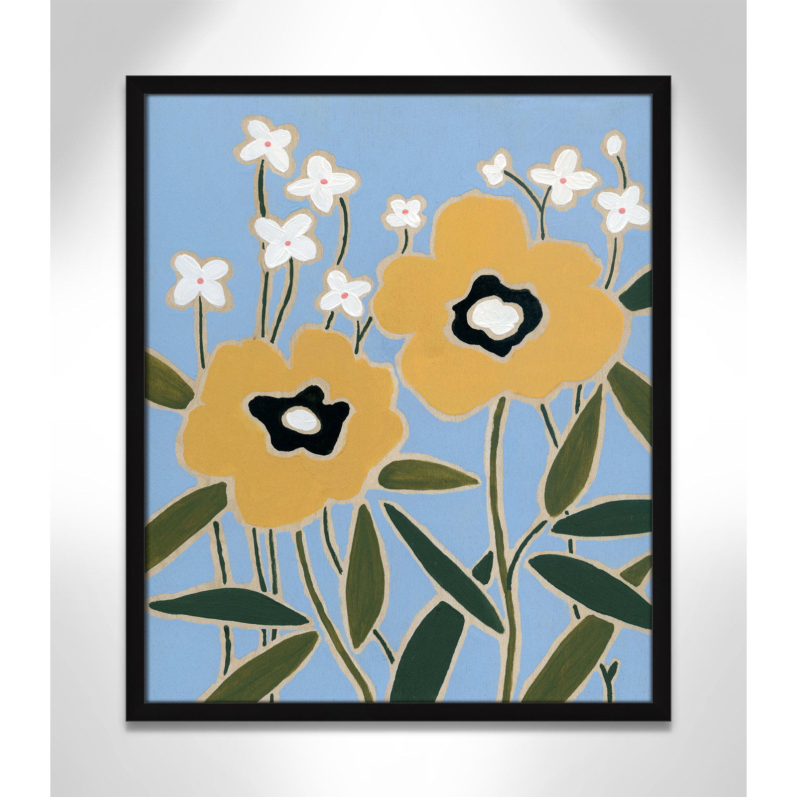 Maura "Woodblock Floral II" Print, Satin Black Framed, 25.5" H x 21.5" W x 1.25" D