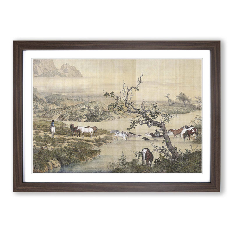 Many Horses by Lang Shining - Picture Frame Painting Print, 36cm H x 48cm W x 2cm D, Walnut Framed