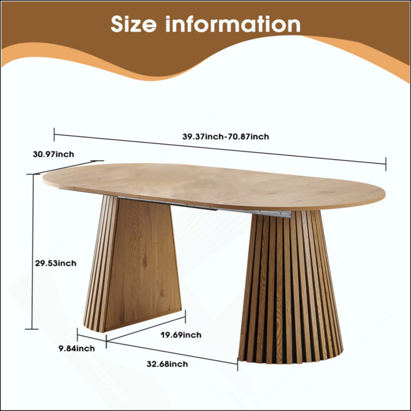Table de salle à manger en bois, flexible et extensible, multifonctionnelle et peu encombrante, conception ovale à la mode et pieds à lattes, table à thé ou bureau, belle et pratique