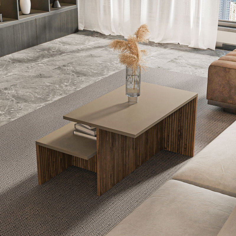 Bruce Modern Nesting Table Set (2 Pieces), Taupe & Oak, Large: 28.3 x 16.5 x 17.7 inches | Small: 23.6 x 10.6 x 10.6 inches | 100% Melamine Coated Particle Board, Durable & Stylish for Living Room & Office Spaces