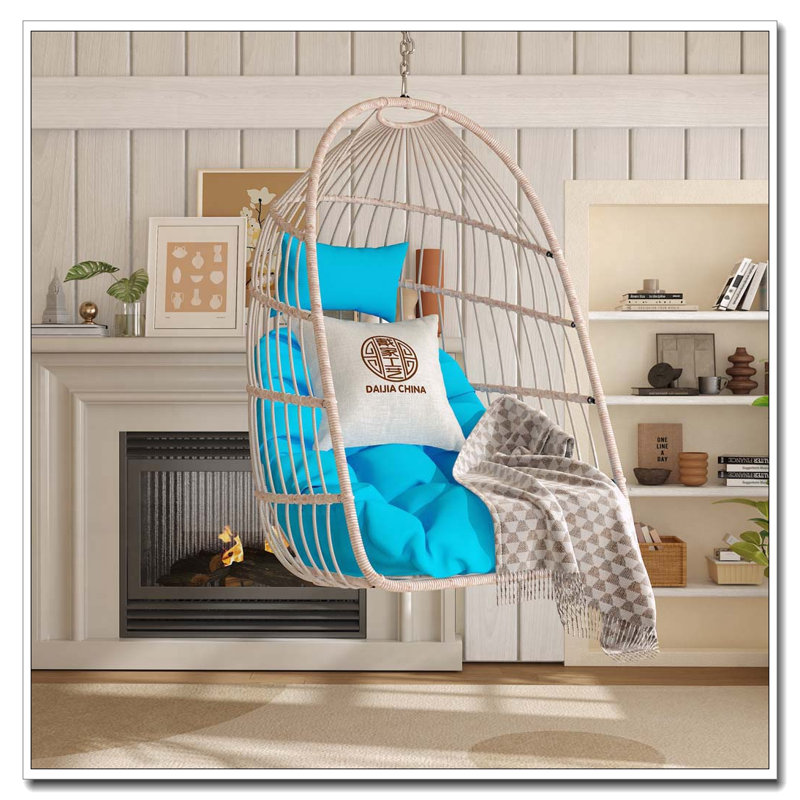 Balancelle pliable en rotin PE, bleu, Bleu, Naturel