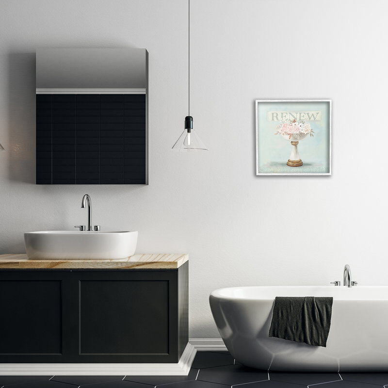 «Renew Floral Sink», estampe numérique, design par Mollie B., H 17 po x l 17 po, Giclée encadrée blanc bord de mer