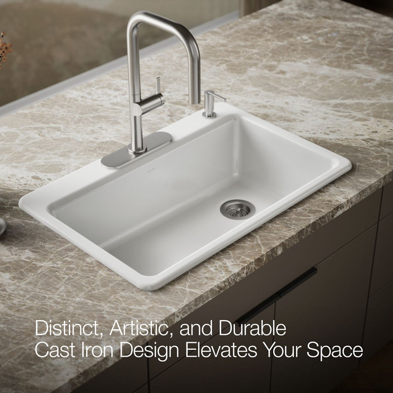 Riverby 33" Top-Mount Single-Bowl Kitchen Sink, White, 4 hole