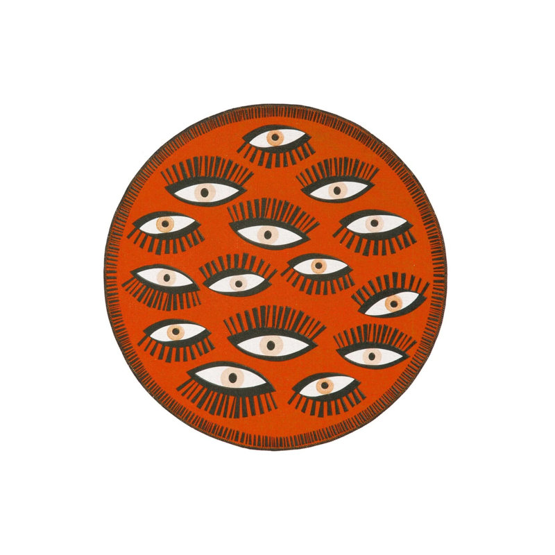 Tapis rond à motif orange, Rond 3 pi 4 po