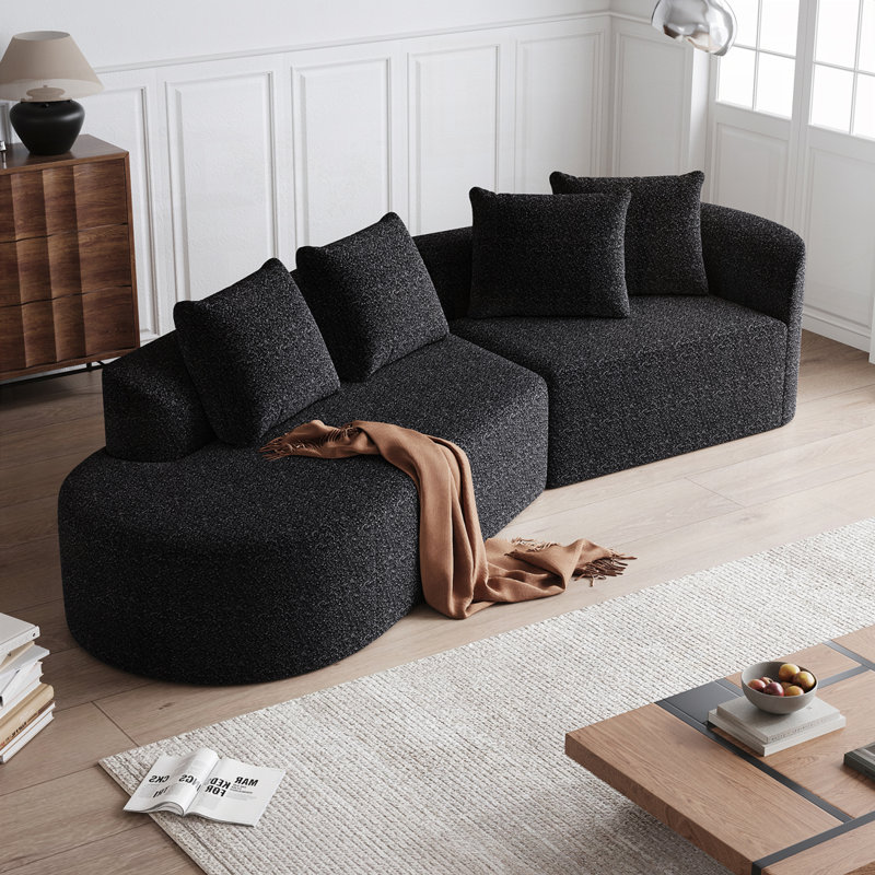 Canapé modulaire surdimensionné en chenille avec 4 coussins décoratifs Chenille, Noir