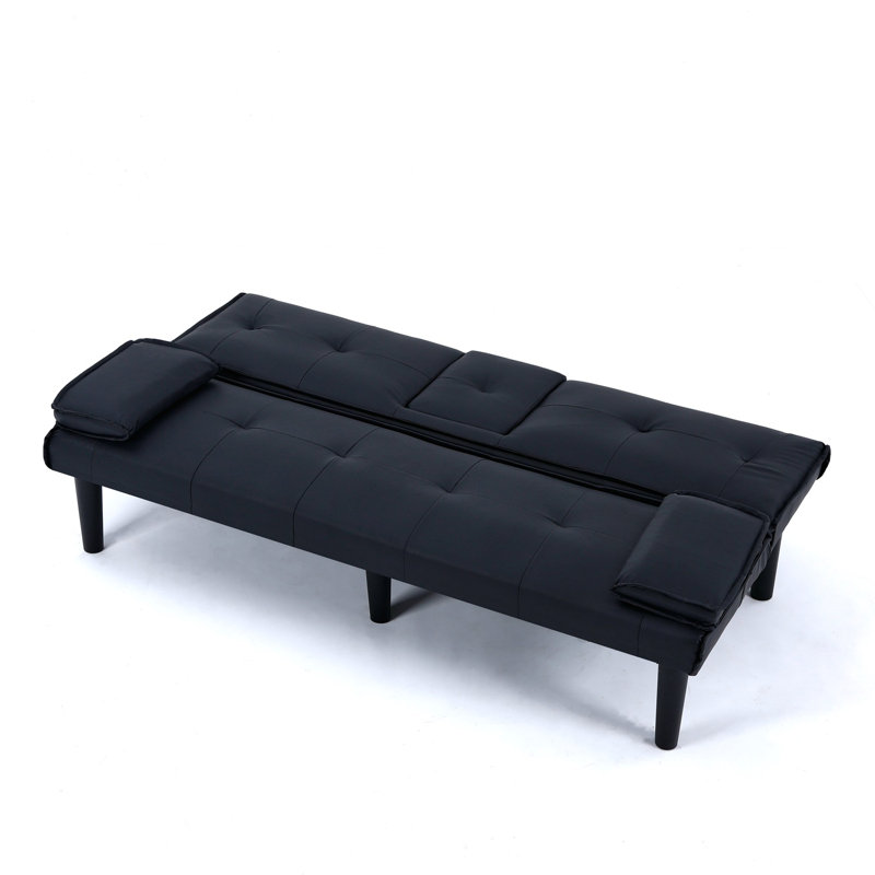 Canapé-lit 67 po en PVC multifonctionnel avec porte-gobelet et conception pliable, Noir