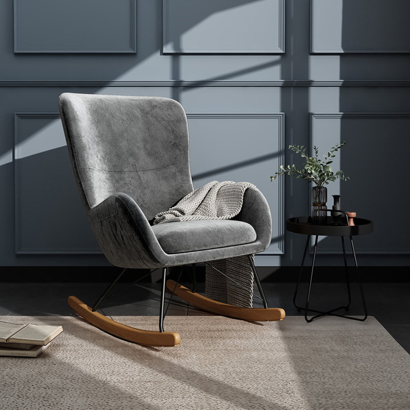 Israel Metal Rocking Chair, Dark Grey, Velvet