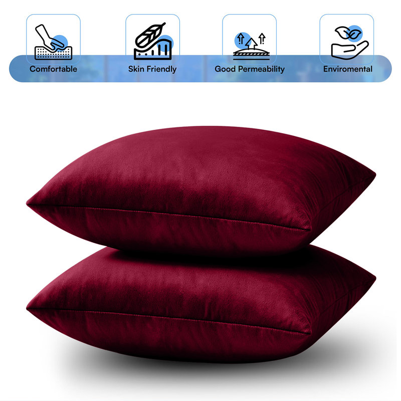 Luxurious Plain Velvet Cushion Covers (Set Of 2), Burgundy