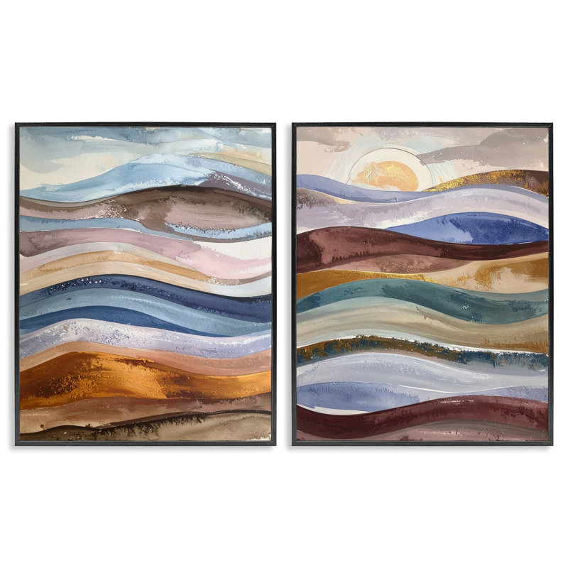 Ensemble de 2 giclées encadrées Earthy Ocean Flow, design par Alonza Saunders, 20 x 16, Giclée noire de minuit encadrée