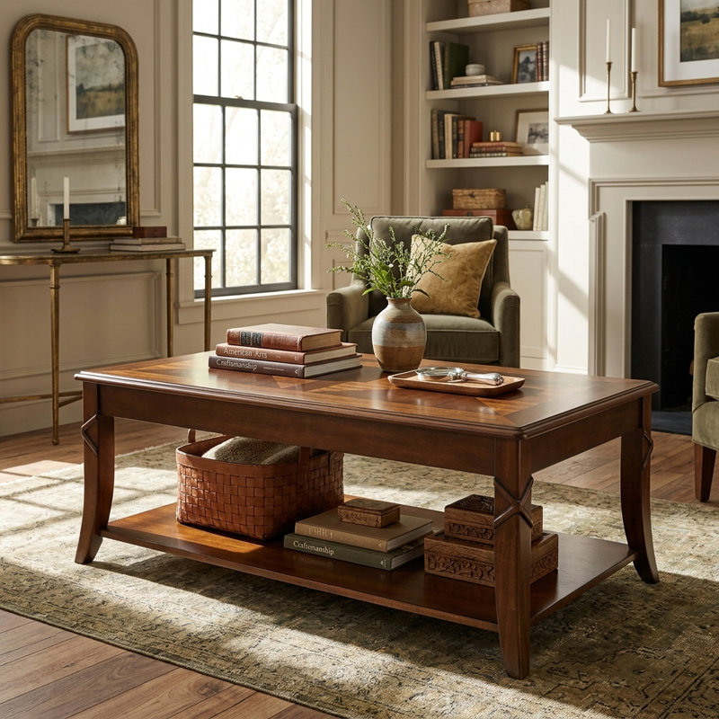 Waneta American Vintage Rectangular Cocktail Table Coffee Table with Storage