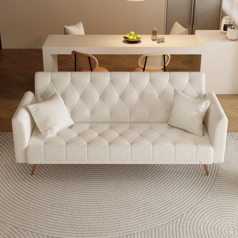 71" Convertible Loveseat Sofa, American Retro Velvet Sleeper Couch For Small Living Rooms, Bedrooms & Offices, Beige