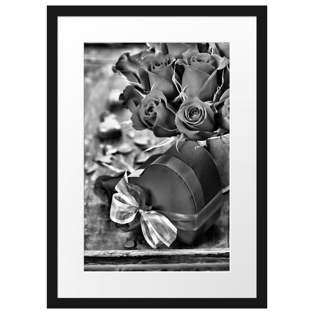 Gerahmtes Poster Rosen mit Herz