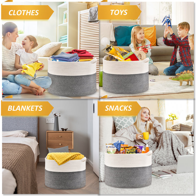 Panier en corde de coton, paniers de rangement, Gris / blanc