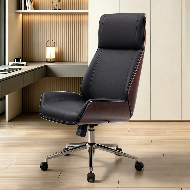 Fauteuil de direction moderne avec dossier incurvé ergonomique en bois cintré noyer noir, Noir