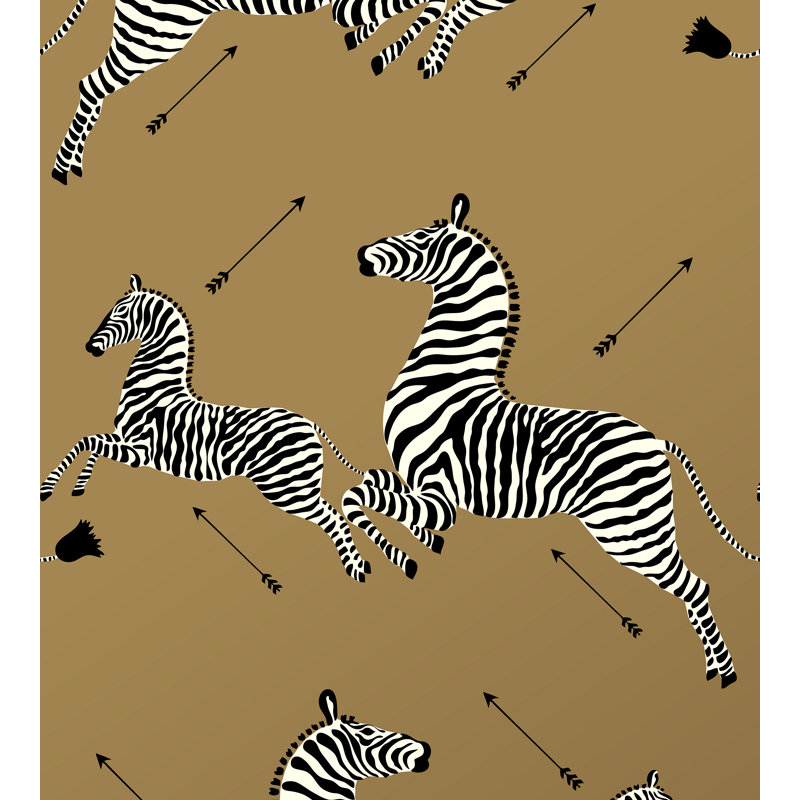 Zebras Animal Print Vinyl Wallpaper Roll, Gold