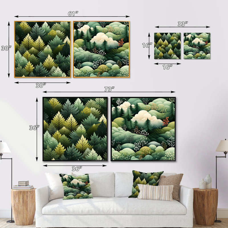 Campuzano - Ensemble de 2 collages carrés forêt, H 16 po x l 33 po, Toile tendue