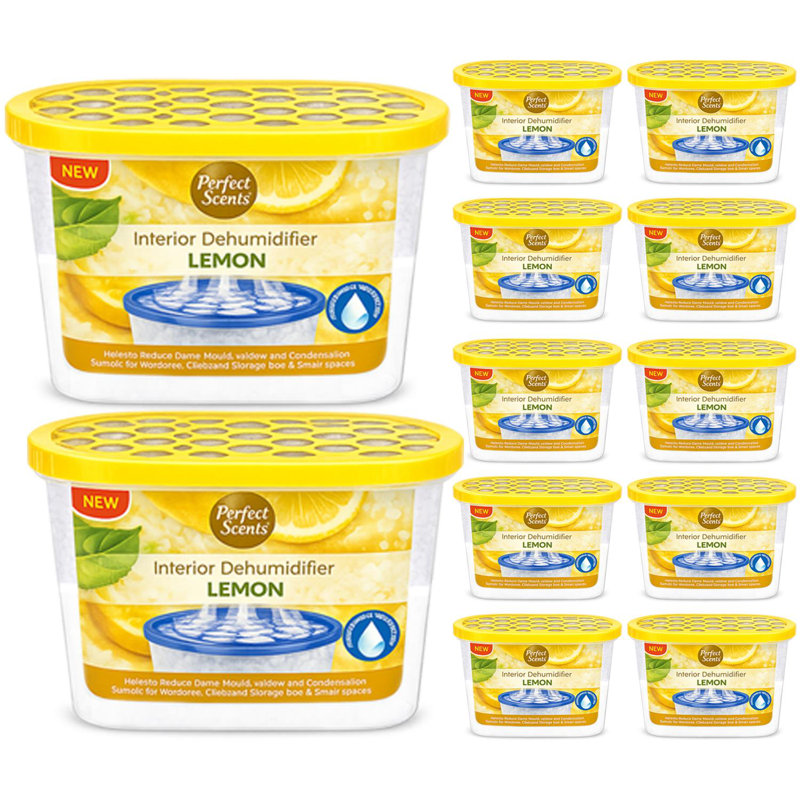 Home Moisture Absorber Lemon Dehumidifier Tub Damp Condensation Mould Odour Control For Bedroom Bathroom Kitchen Wardrobe Basement (Pack Of 12)