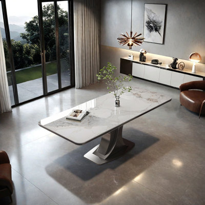 White sintered stone dining table