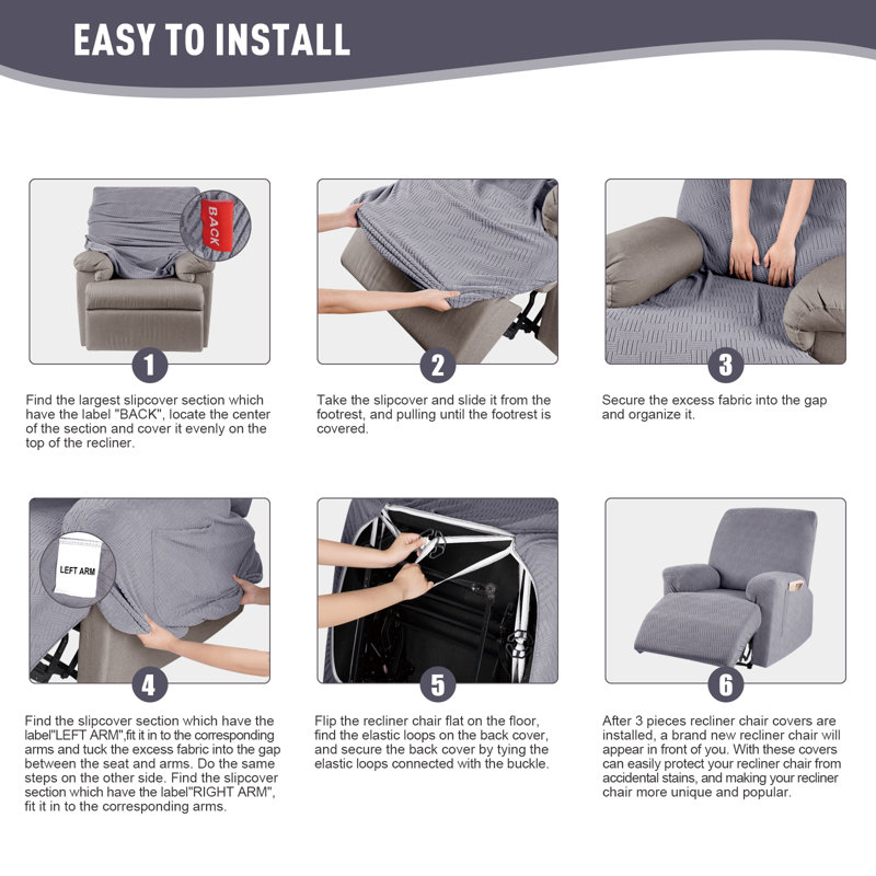 Housse pour fauteuil inclinable avec poches Wald, Gris clair