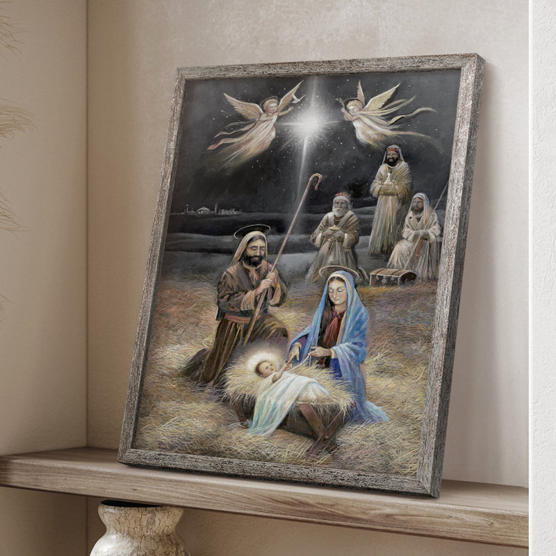 Bethlehem Night, reproduction encadrée - bois massif, H 11 po x l 9 po