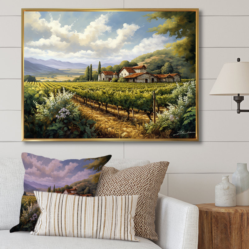 Vineyard Charm Landscape I - Vineyard Wall Art, H 16 po x l 32 po x P 1 po, Cadre flottant doré