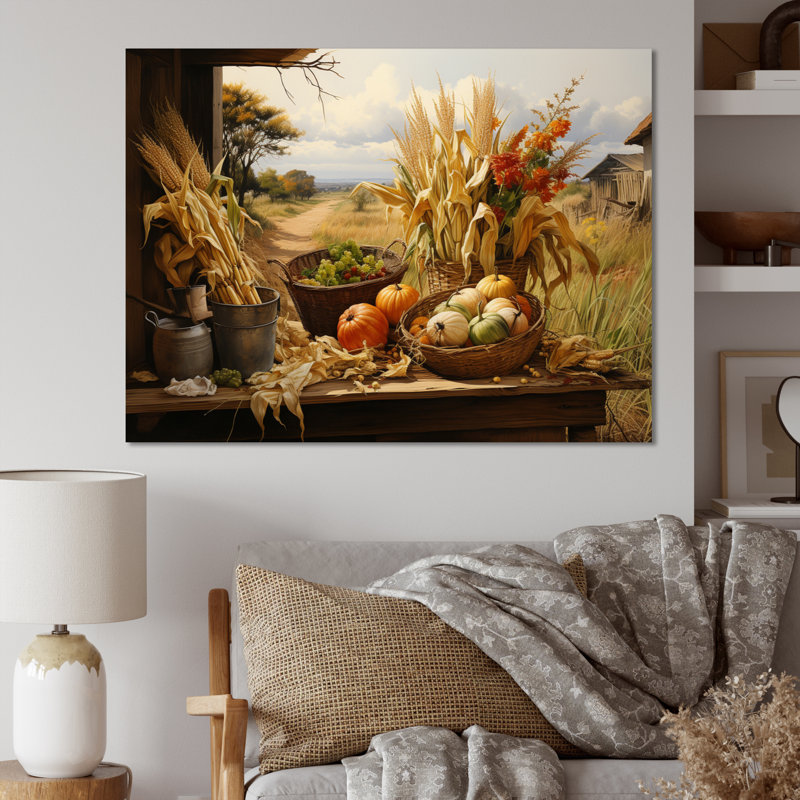African Harvest Abundance III - African Art Wall Art, 12" H x 20" W x 1" D, Wrapped Canvas