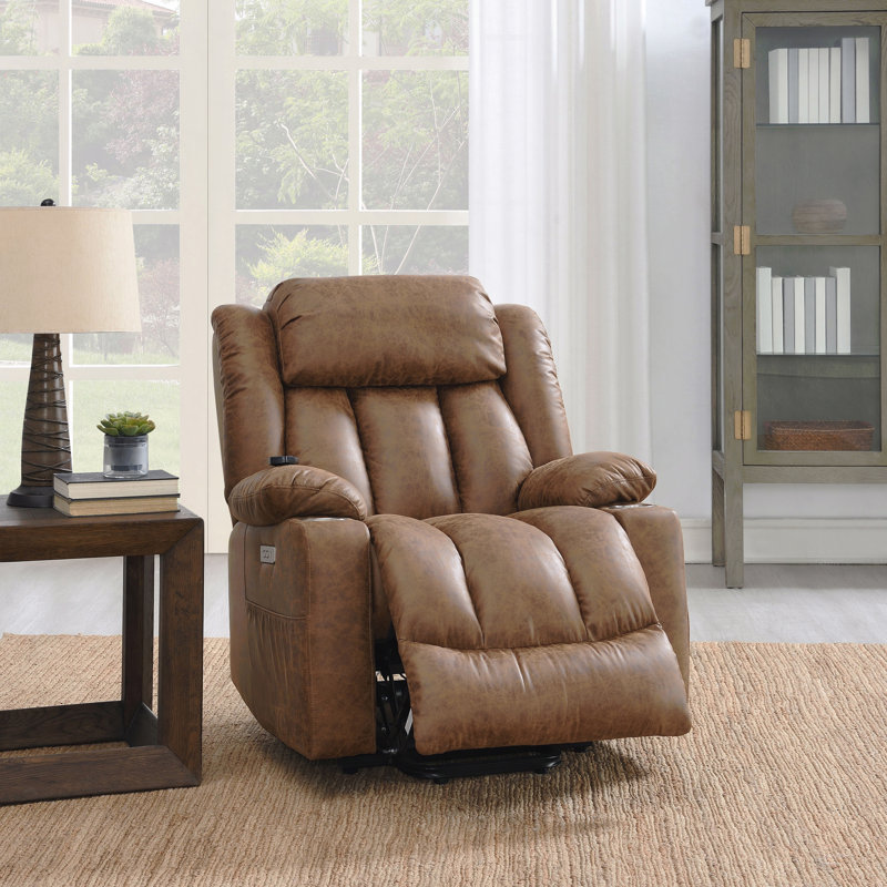 Fauteuil inclinable électrique en cuir brun Aire