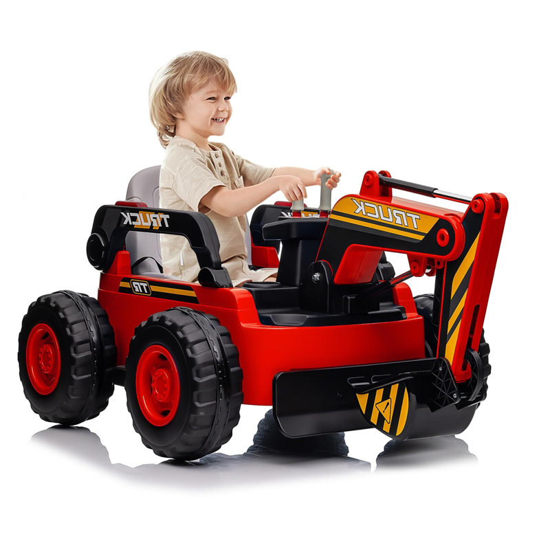 Ride On Excavator For Kids, 4WD Electric Excavator Toy, Rouge