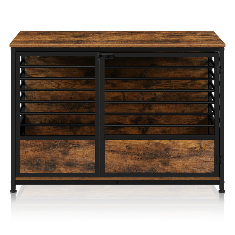 Dog Crate And Side Table, Large,Oak, Brown