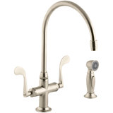 Glass Single-Hole Double Handle Kitchen Faucet with 9" Gooseneck Spout and Accent Sidespray