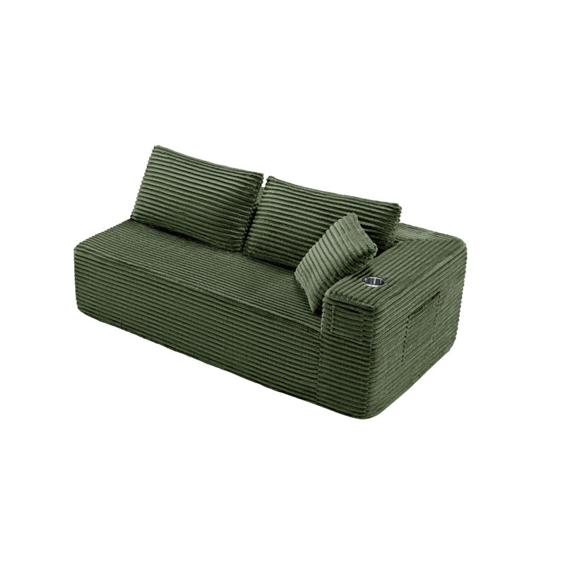 Canapé à compression de bout ouvert de style désossé avec accoudoir à gauche de 71 po, Vert
