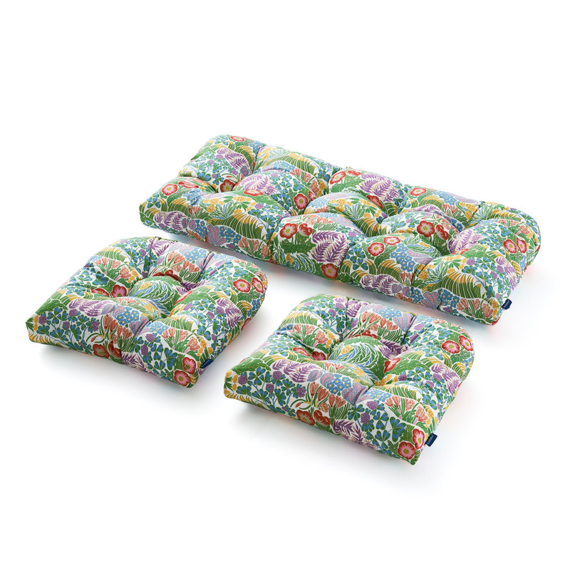 Outdoor 5'' Seat / Back Cushion, Green/Yellow/Purple Floral