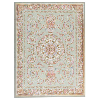 Hand-Knotted High-Quality Green and Brown Area Rug