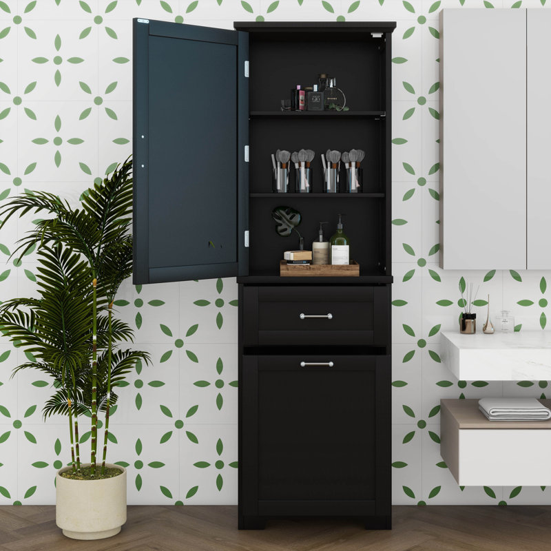 Grande armoire de rangement pour salle de bain, armoire de rangement autoportante avec deux tiroirs de taille différente et tablette réglable
