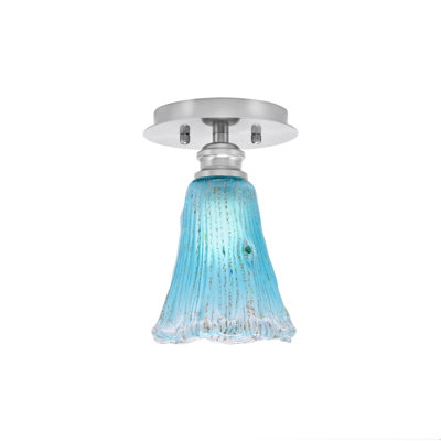Edge 1 Light Semi-Flush With 5.5" Fluted Teal Crystal Glass