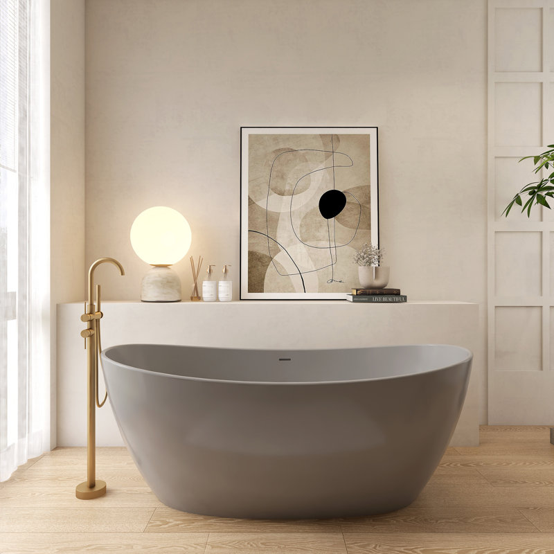 Baignoire de trempage autoportante 64,96 po, Gris clair