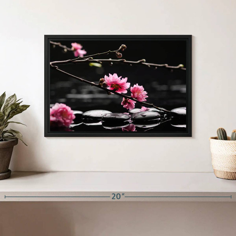 Cerisier en fleurs, Cadre flottant noir, 13 po x 9 po