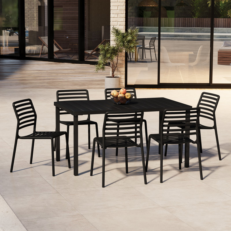 6-Person Outdoor Rectangular Dining Set, Black